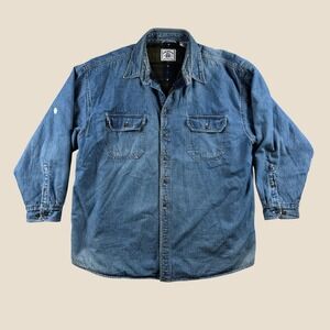 American Blue Denim Shirt Jacket Men XXL Warm Fleece Lined Barn Chore Workwear